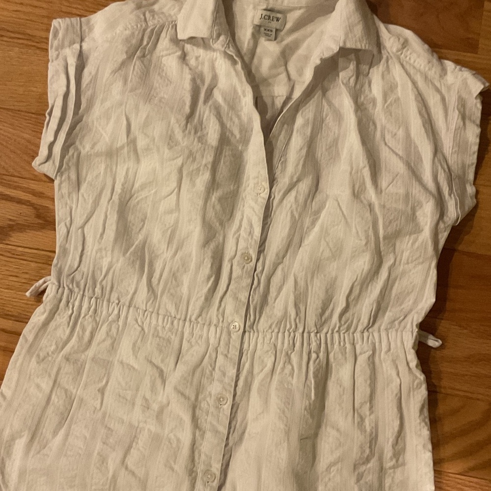 J. Crew White Linen Mini Dress missing belt button front cotton summer - Picture 3 of 8